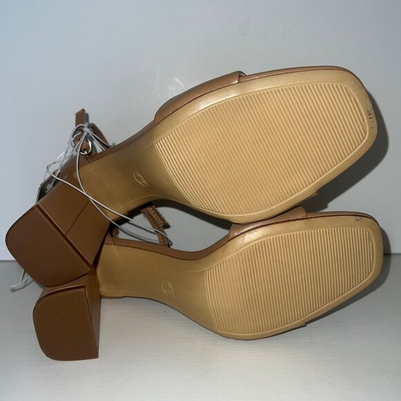 A New Day Tan Block Heel Sandals Ankle Strap & Square Toe Design Size 10 - Picture 7 of 9